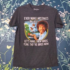 Bob Ross Birds Painting Tee Shirt Nostalgia 80s